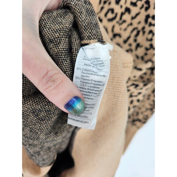 J Crew Womens Sz XS Hip Length Cardigan Sweater Black Tan Leopard Print - Picture 4 of 5